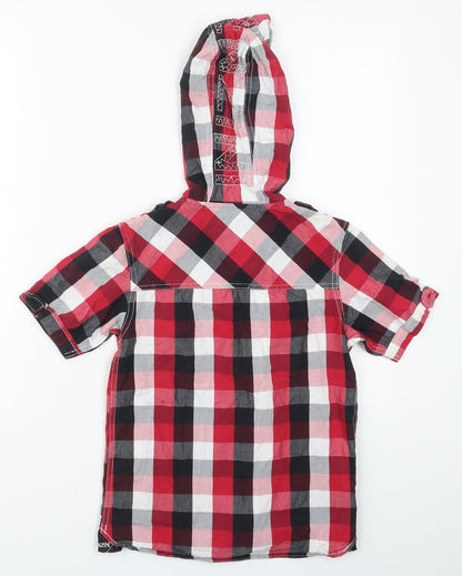 Benzini Boys Red Check Cotton Basic Button-Up Size S High Neck Button