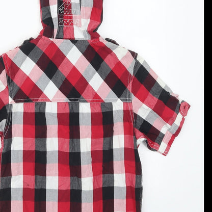 Benzini Boys Red Check Cotton Basic Button-Up Size S High Neck Button