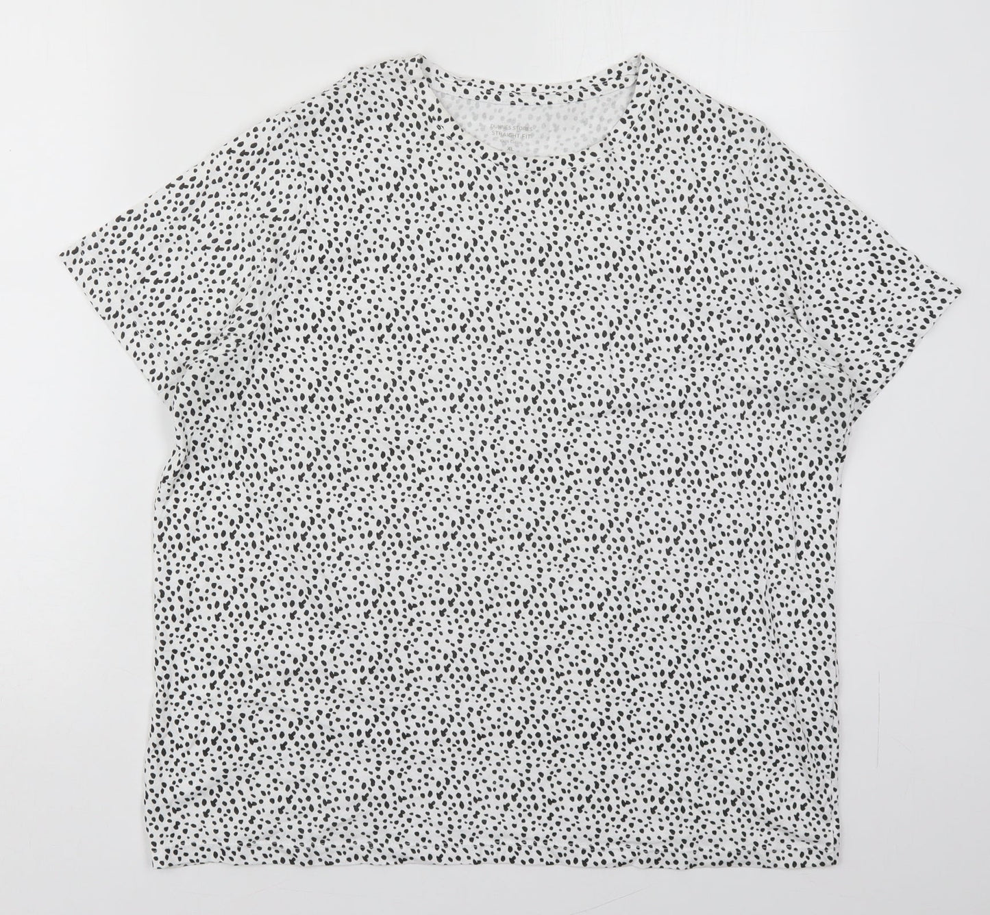 Dunnes Womens White  Cotton Basic T-Shirt Size XL Crew Neck - Spotted