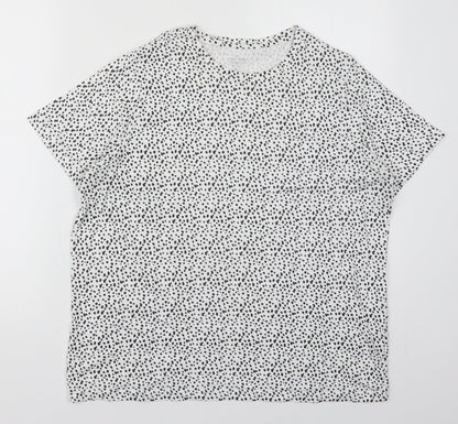 Dunnes Womens White  Cotton Basic T-Shirt Size XL Crew Neck - Spotted