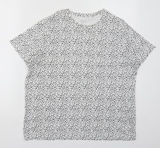 Dunnes Womens White  Cotton Basic T-Shirt Size XL Crew Neck - Spotted