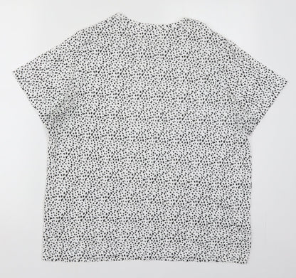 Dunnes Womens White  Cotton Basic T-Shirt Size XL Crew Neck - Spotted