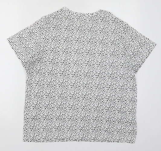 Dunnes Womens White  Cotton Basic T-Shirt Size XL Crew Neck - Spotted