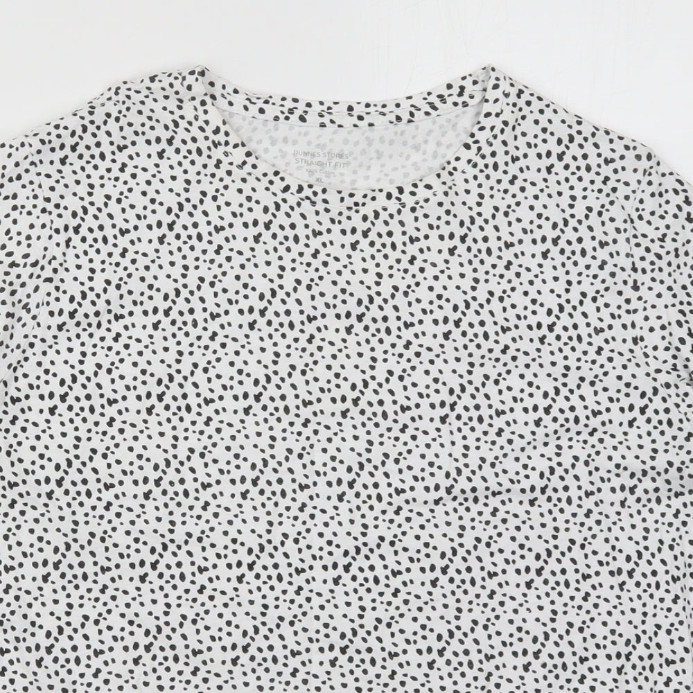 Dunnes Womens White  Cotton Basic T-Shirt Size XL Crew Neck - Spotted