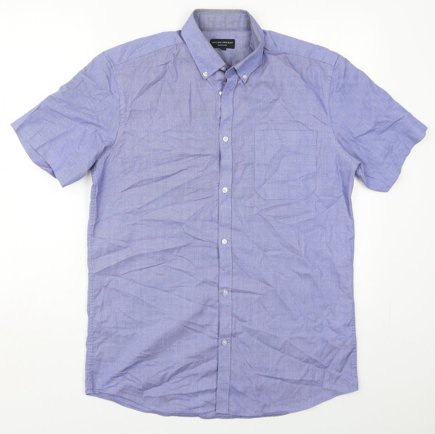 Taylor & Wright Mens Blue  Cotton  Button-Up Size 15.5 Collared Button