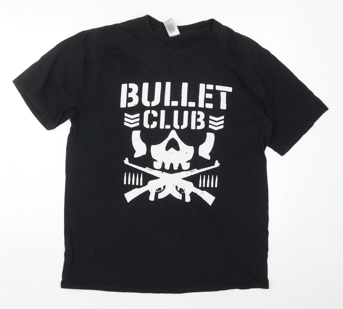 Gildan Mens Black  Cotton  T-Shirt Size L Crew Neck  - Bullet Club