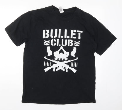 Gildan Mens Black  Cotton  T-Shirt Size L Crew Neck  - Bullet Club