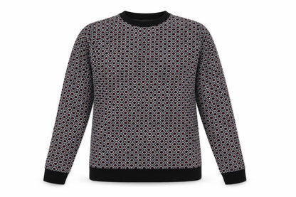 Front view of Matalan women’s red crew neck geometric nylon jumper, size UK 8