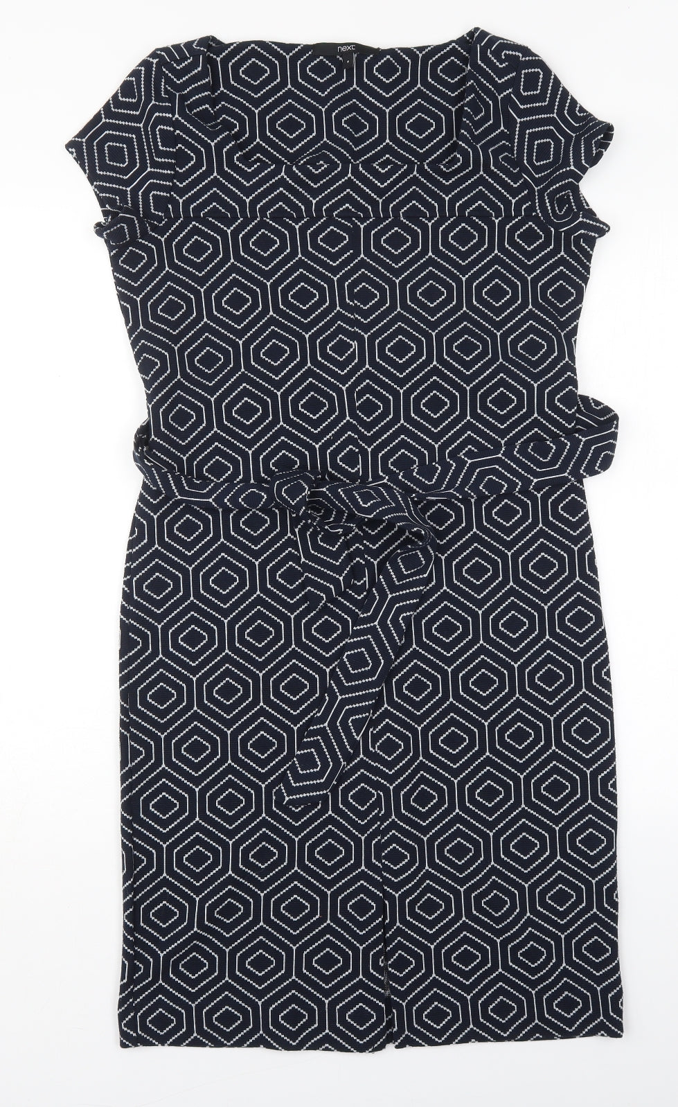 NEXT Womens Blue Geometric Polyester Pencil Dress  Size 8  Square Neck Pullover