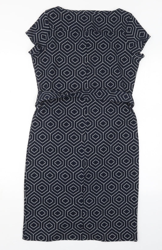 NEXT Womens Blue Geometric Polyester Pencil Dress  Size 8  Square Neck Pullover