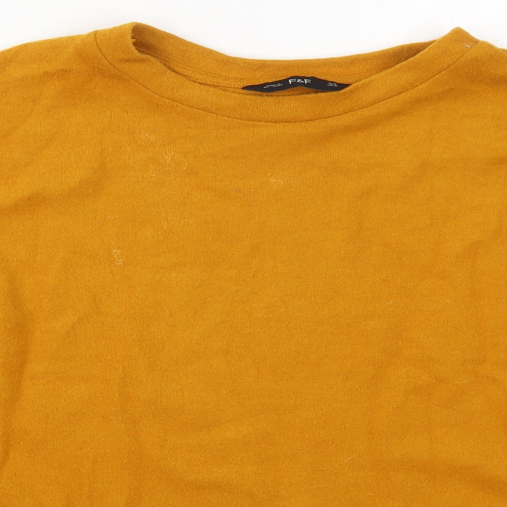 F&F Womens Orange  Polyester Basic T-Shirt Size 14 Crew Neck