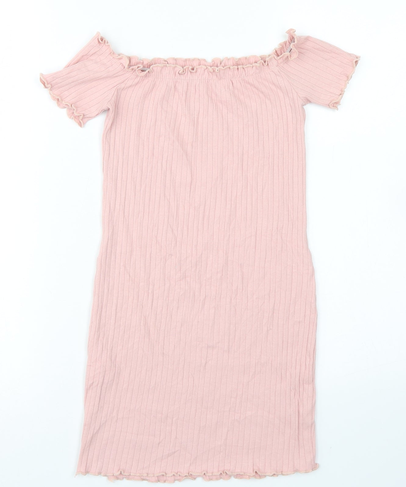 SheIn Girls Pink  Cotton Pencil Dress  Size 10 Years  Off the Shoulder  - Lettuce Edging