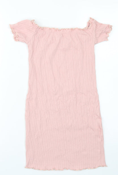 SheIn Girls Pink  Cotton Pencil Dress  Size 10 Years  Off the Shoulder  - Lettuce Edging