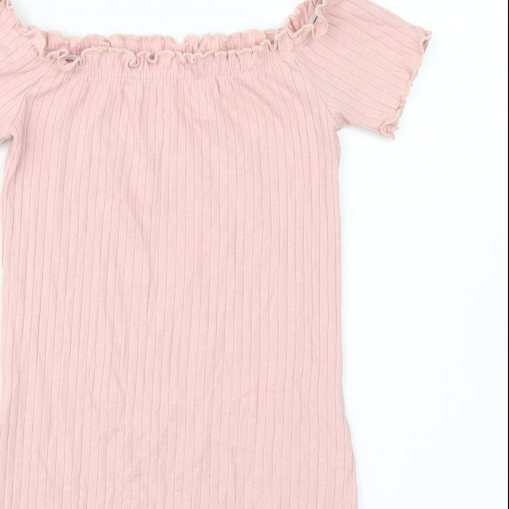 SheIn Girls Pink  Cotton Pencil Dress  Size 10 Years  Off the Shoulder  - Lettuce Edging