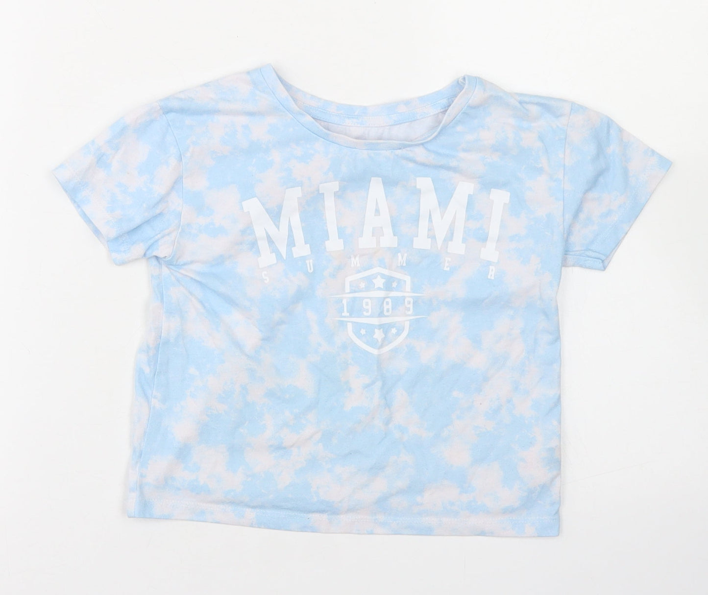 Dunnes Stores Girls Blue  Polyester Cropped T-Shirt Size 6-7 Years Crew Neck  - Tie Dye
