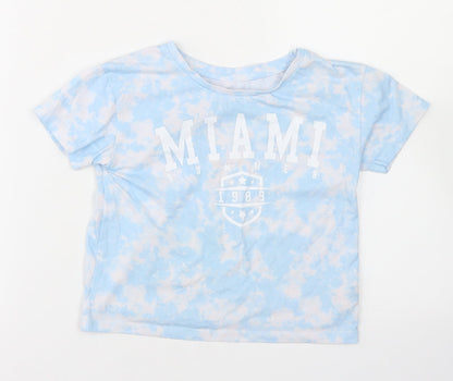 Dunnes Stores Girls Blue  Polyester Cropped T-Shirt Size 6-7 Years Crew Neck  - Tie Dye