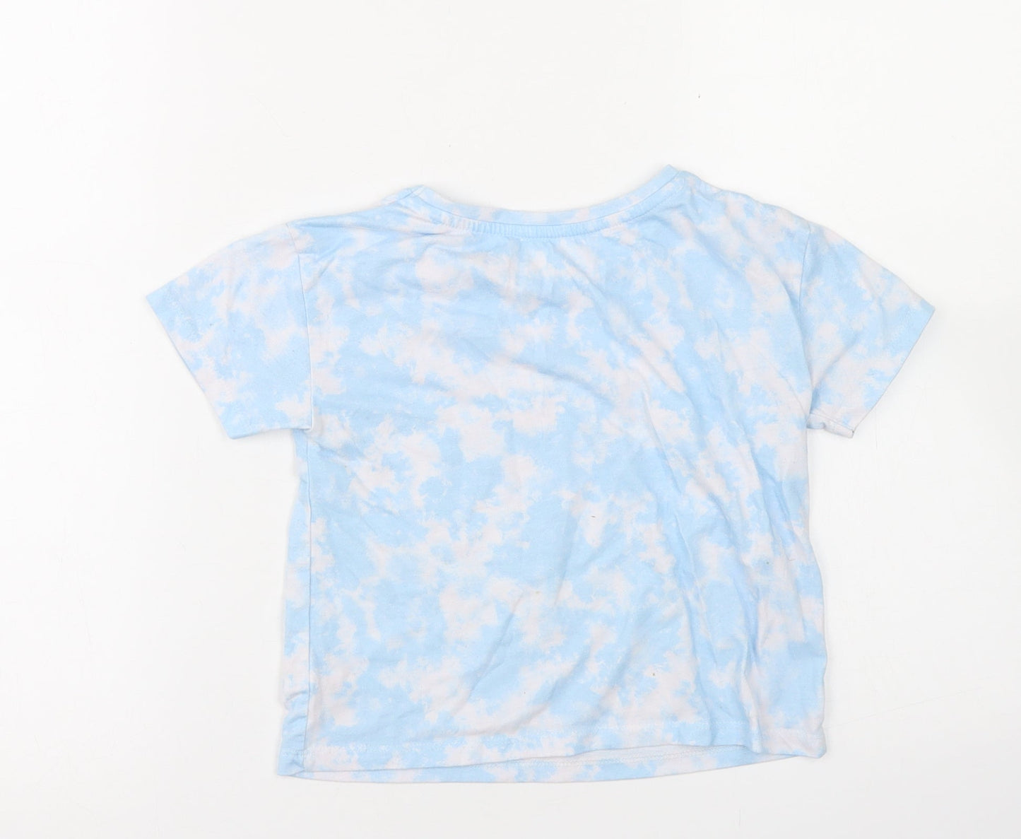 Dunnes Stores Girls Blue  Polyester Cropped T-Shirt Size 6-7 Years Crew Neck  - Tie Dye