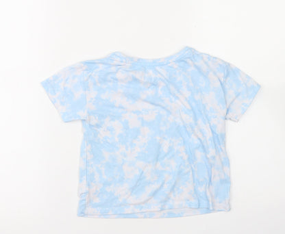 Dunnes Stores Girls Blue  Polyester Cropped T-Shirt Size 6-7 Years Crew Neck  - Tie Dye