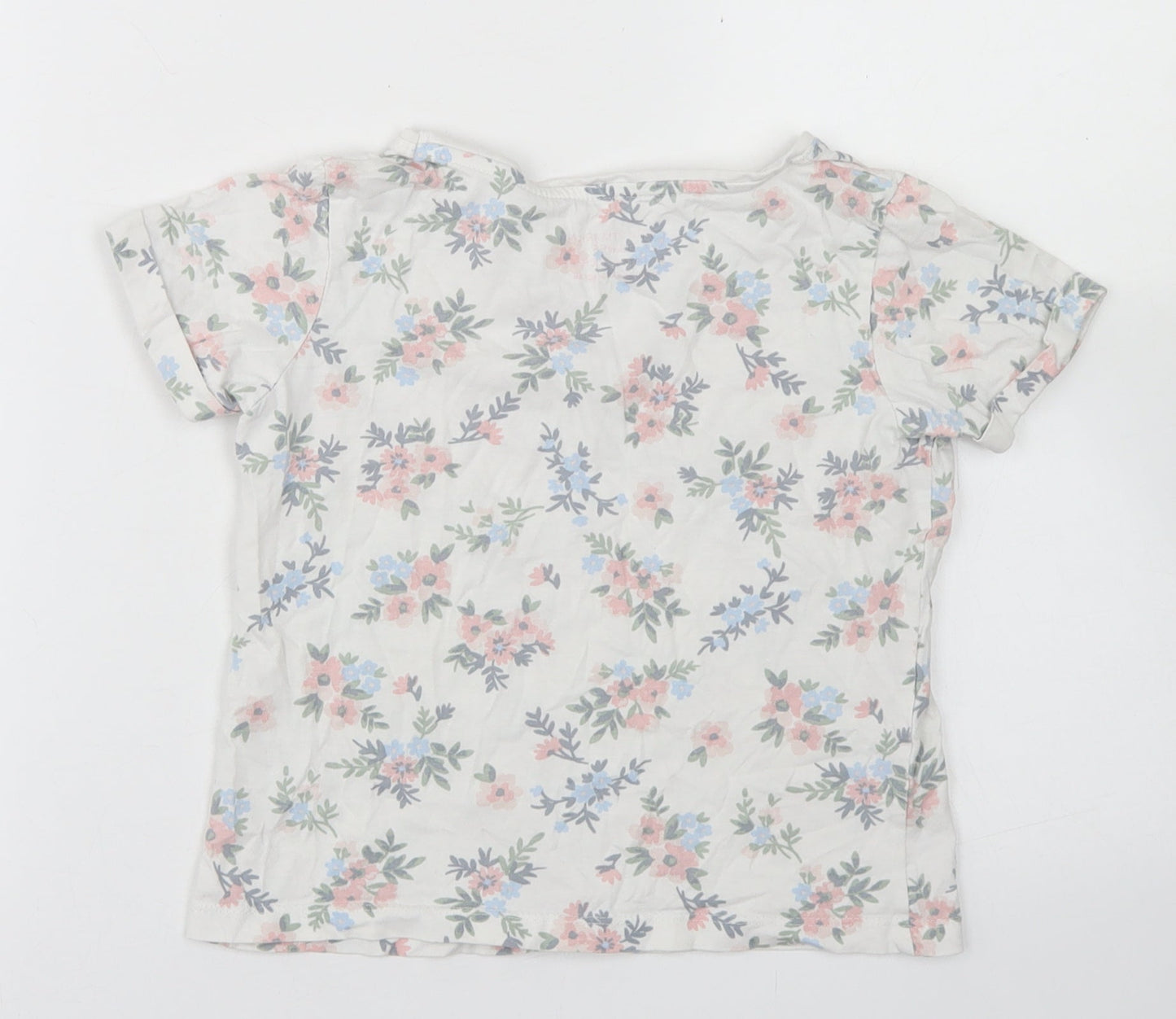Primark Girls White Floral Cotton Basic T-Shirt Size 7-8 Years Crew Neck  - Happiness
