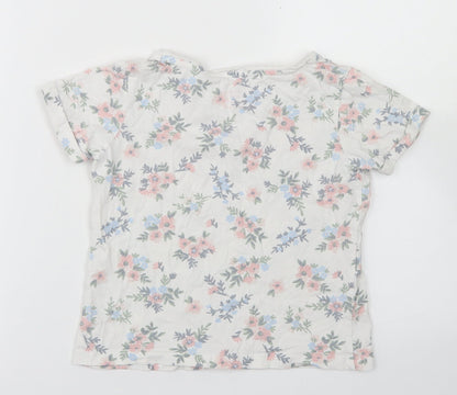 Primark Girls White Floral Cotton Basic T-Shirt Size 7-8 Years Crew Neck  - Happiness