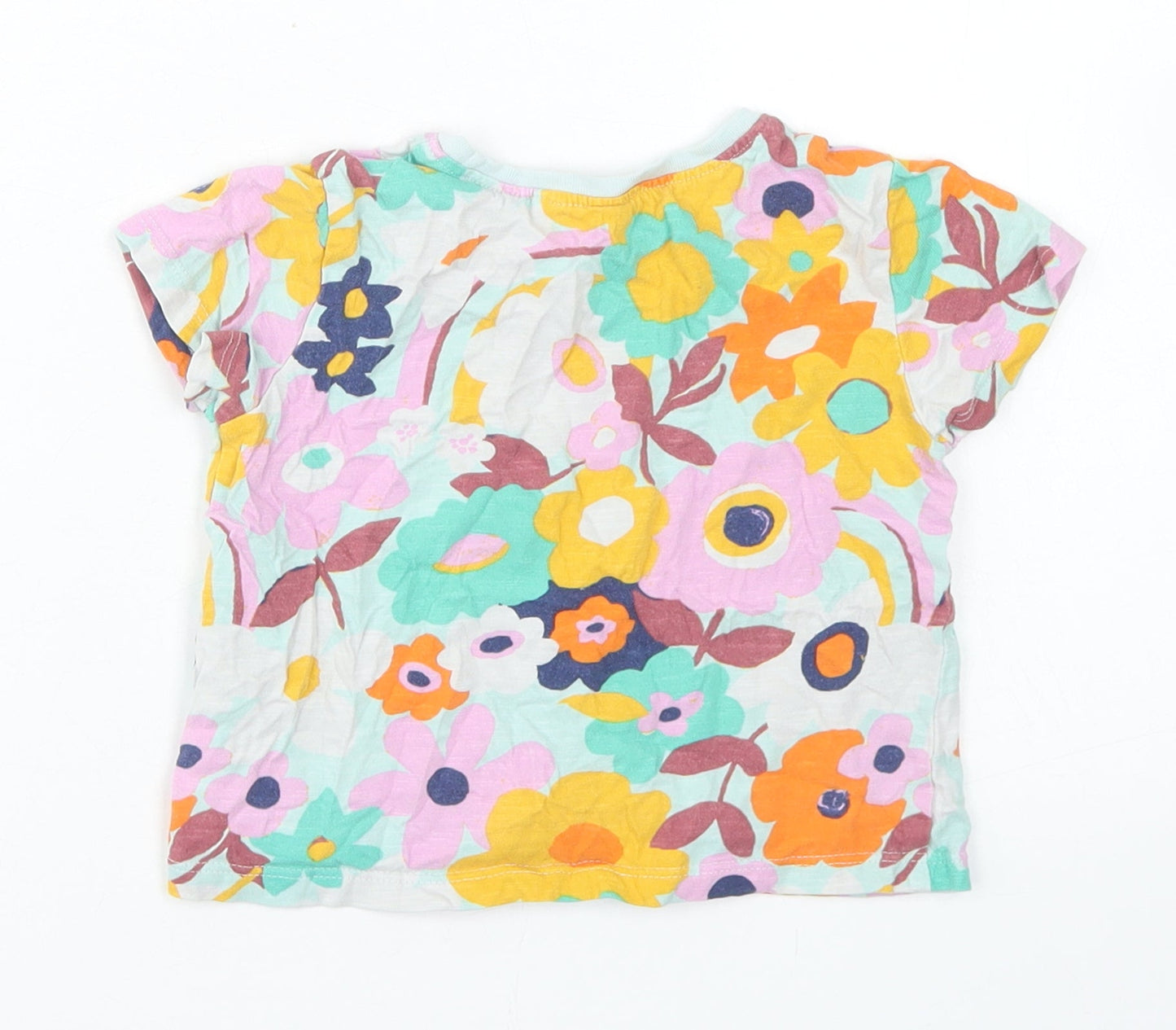 NEXT Girls Multicoloured Floral Cotton Basic T-Shirt Size 9-12 Months Crew Neck