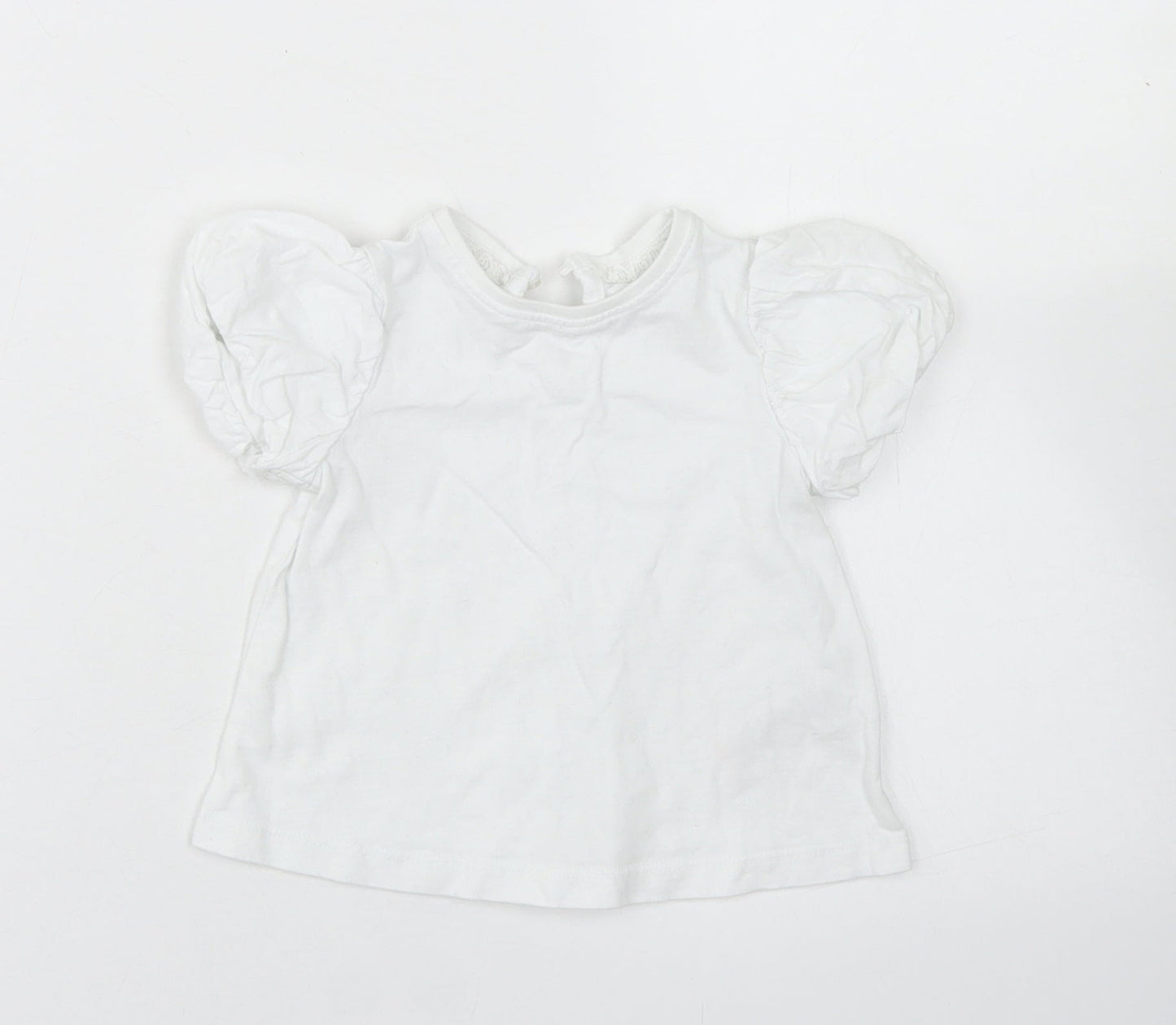 NEXT Girls White  Cotton Basic T-Shirt Size 6-9 Months Crew Neck Button - Puff Sleeve