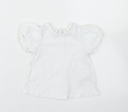 NEXT Girls White  Cotton Basic T-Shirt Size 6-9 Months Crew Neck Button - Puff Sleeve