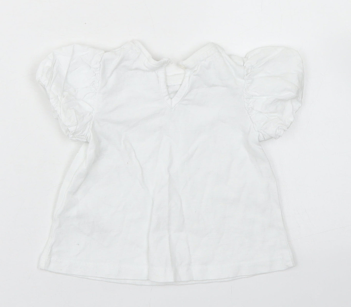 NEXT Girls White  Cotton Basic T-Shirt Size 6-9 Months Crew Neck Button - Puff Sleeve