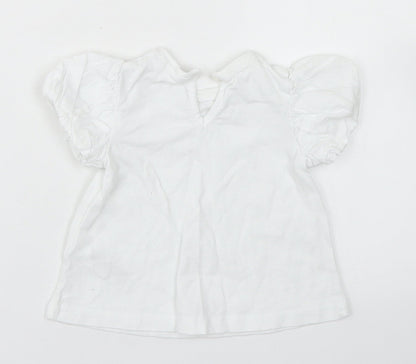 NEXT Girls White  Cotton Basic T-Shirt Size 6-9 Months Crew Neck Button - Puff Sleeve