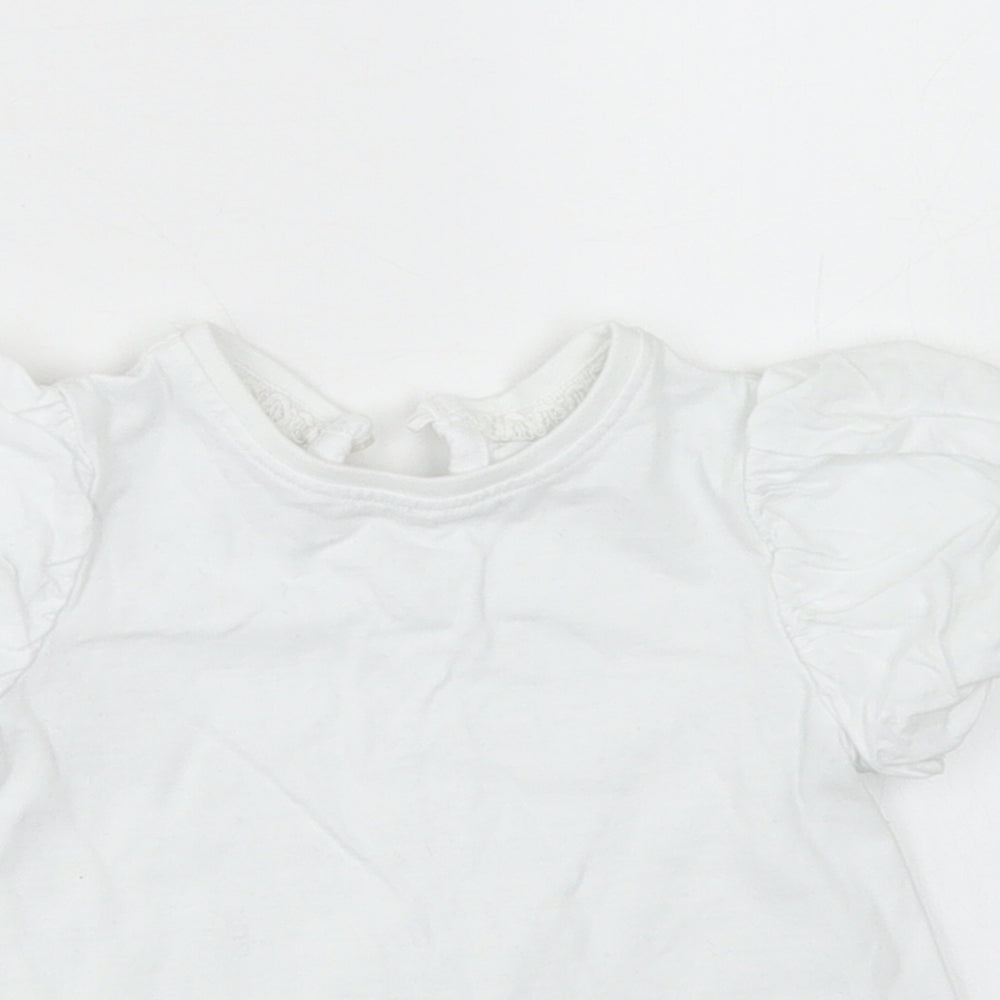 NEXT Girls White  Cotton Basic T-Shirt Size 6-9 Months Crew Neck Button - Puff Sleeve