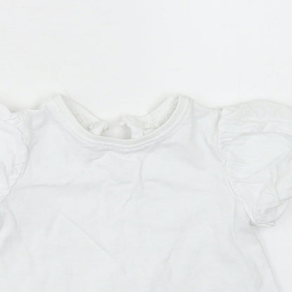 NEXT Girls White  Cotton Basic T-Shirt Size 6-9 Months Crew Neck Button - Puff Sleeve