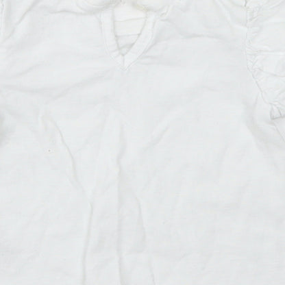 NEXT Girls White  Cotton Basic T-Shirt Size 6-9 Months Crew Neck Button - Puff Sleeve
