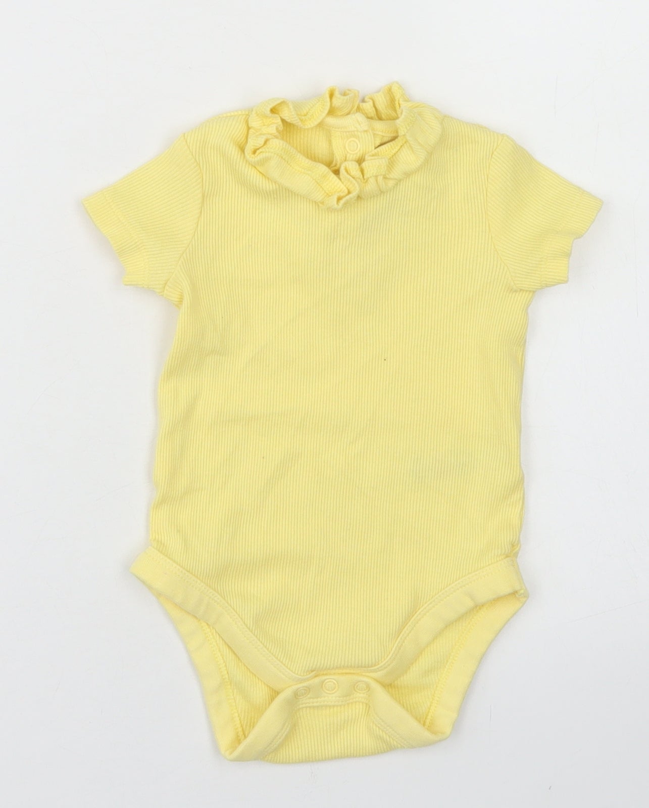 F&F Girls Yellow  Cotton Romper One-Piece Size 6-9 Months  Snap - Ruffle Neck