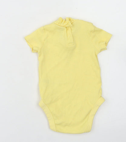 F&F Girls Yellow  Cotton Romper One-Piece Size 6-9 Months  Snap - Ruffle Neck