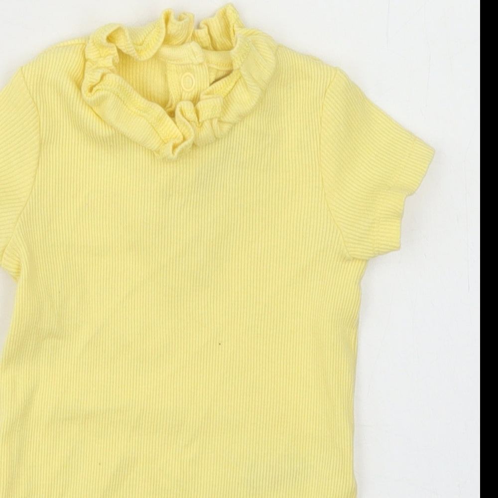 F&F Girls Yellow  Cotton Romper One-Piece Size 6-9 Months  Snap - Ruffle Neck