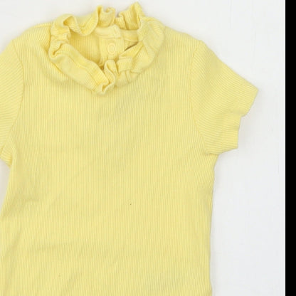 F&F Girls Yellow  Cotton Romper One-Piece Size 6-9 Months  Snap - Ruffle Neck