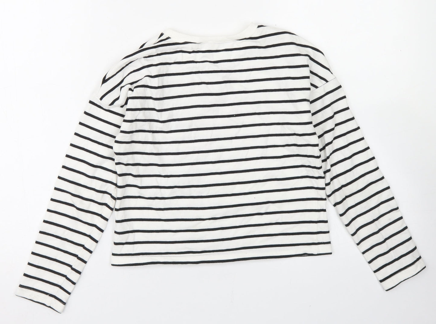 Dunnes Stores Girls White Striped Cotton Pullover Sweatshirt Size 10-11 Years   - Cropped