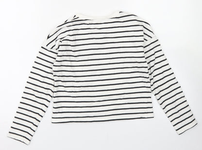 Dunnes Stores Girls White Striped Cotton Pullover Sweatshirt Size 10-11 Years   - Cropped