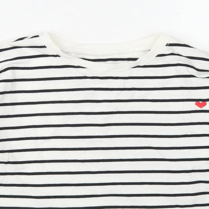 Dunnes Stores Girls White Striped Cotton Pullover Sweatshirt Size 10-11 Years   - Cropped