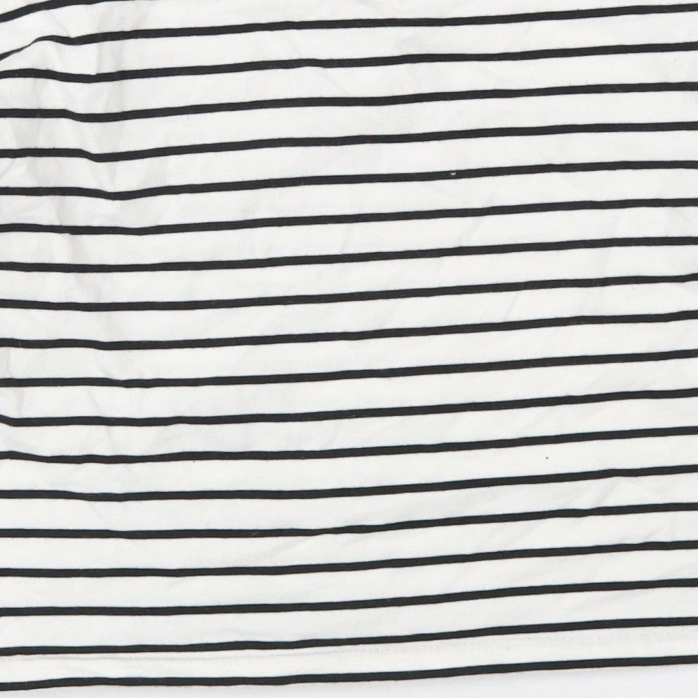 Dunnes Stores Girls White Striped Cotton Pullover Sweatshirt Size 10-11 Years   - Cropped
