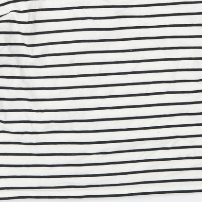 Dunnes Stores Girls White Striped Cotton Pullover Sweatshirt Size 10-11 Years   - Cropped