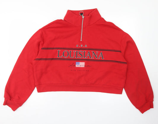 Divided Womens Red  Cotton Pullover Sweatshirt Size L   - Cropped, Louisiana