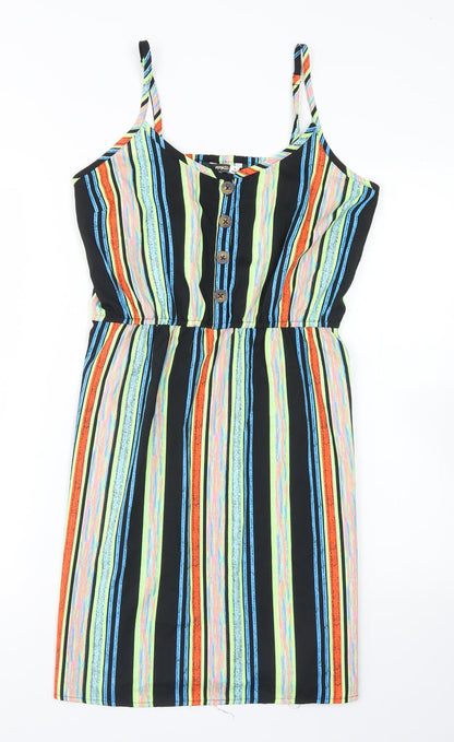 Pep & Co Womens Multicoloured Striped Polyester Slip Dress  Size 8  Round Neck