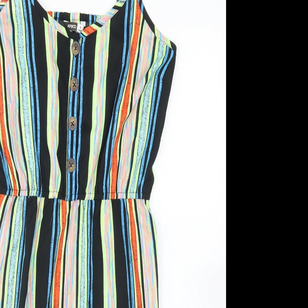 Pep & Co Womens Multicoloured Striped Polyester Slip Dress  Size 8  Round Neck