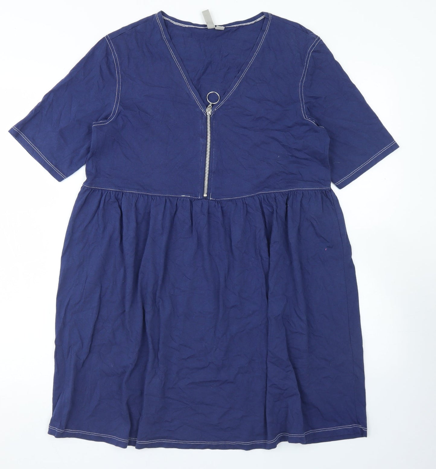 ASOS Womens Blue  Cotton Skater Dress  Size 10  V-Neck Zip