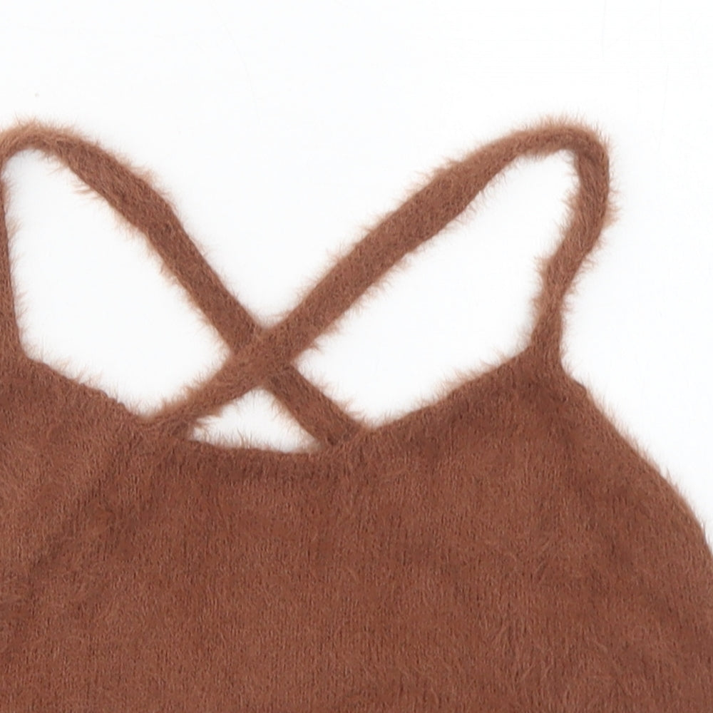 Womens UK Size M PRETTYLITTLETHING Brown Cropped Tank