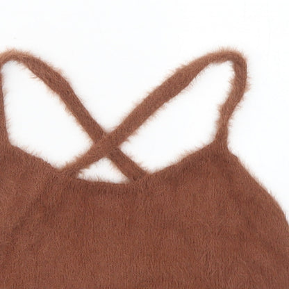 Womens UK Size M PRETTYLITTLETHING Brown Cropped Tank