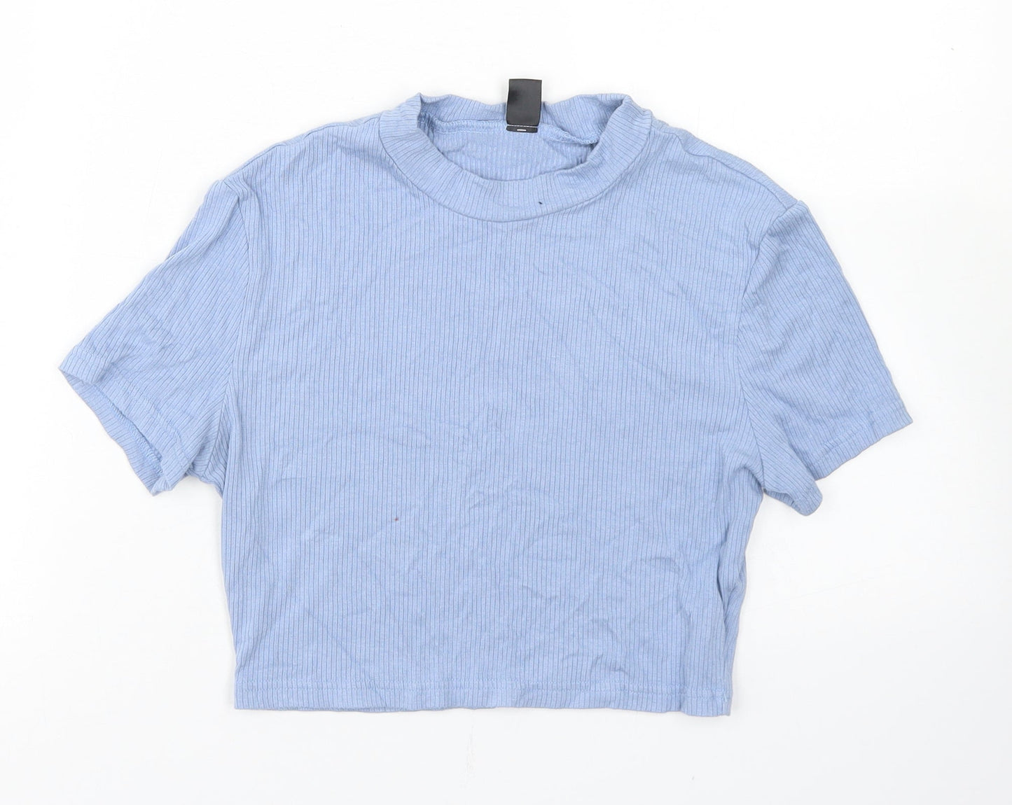 SheIn Womens Blue  Viscose Cropped T-Shirt Size M Crew Neck