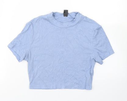 SheIn Womens Blue  Viscose Cropped T-Shirt Size M Crew Neck