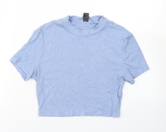 SheIn Womens Blue  Viscose Cropped T-Shirt Size M Crew Neck